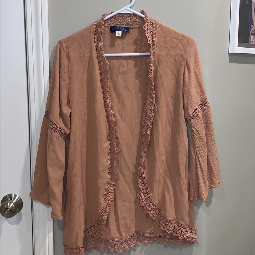 Light pink cover up with lace trim